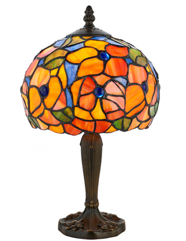 Se Tiffany Josette Bordlampe i polyresin og glas H36 cm 1 x E14 - Antik bronze/Multi hos Lepong.dk