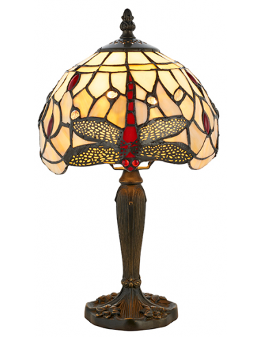 Se Tiffany Dragonfly Bordlampe i polyresin og glas H36 cm 1 x E14 - Antik bronze/Multi hos Lepong.dk