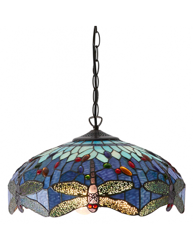 Billede af Tiffany Dragonfly Loftlampe i stål og glas Ø41 cm 3 x E27 - Antik bronze/Multi