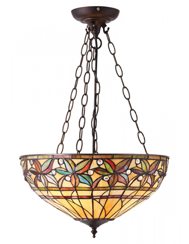 Billede af Tiffany Ashtead Loftlampe i stål og glas Ø50 cm 3 x E27 - Antik bronze/Multi