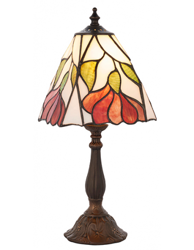 Billede af Tiffany Botanica Bordlampe i zink og glas H38 cm 1 x E14 - Antik bronze/Multi