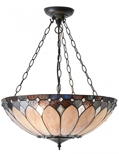 Billede af Tiffany Brooklyn Loftlampe i stål og glas Ø50 cm 3 x E27 - Antik bronze/Multi