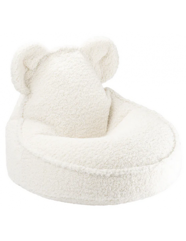 Se Bear Sækkestol til børn i OEKO-TEX teddy polyester H42 cm - Cremehvid hos Lepong.dk