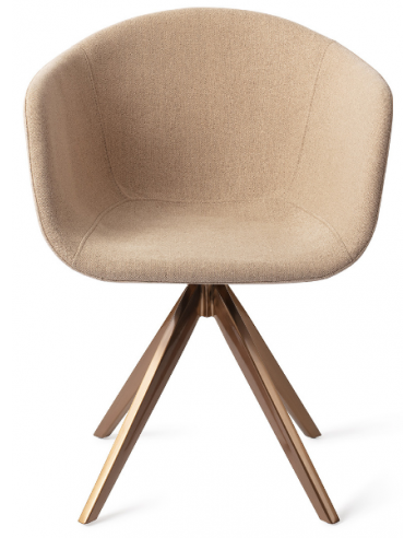 Se 2 x Yuni rotérbare spisebordsstole H80 cm polyester - Rødguld/Mørk beige hos Lepong.dk