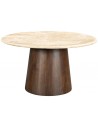 Rustikt rundt spisebord i travertin og mangotræ Ø130 cm - Beige/Rustikt brun