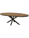 Rustikt ovalt spisebord i stål og teaktræ 240 x 110 cm - Sort/Rustikt brun
