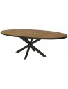 Rustikt ovalt spisebord i stål og teaktræ 210 x 100 cm - Sort/Rustikt brun