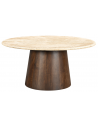 Rustikt sofabord i mangotræ og travertin Ø75 cm - Rustikt brun/Beige