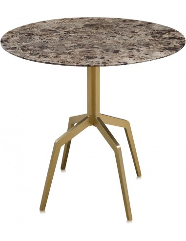 Billede af Razor rundt spisebord i stål og marmor Ø80 cm - Børstet guld/Brun marmor