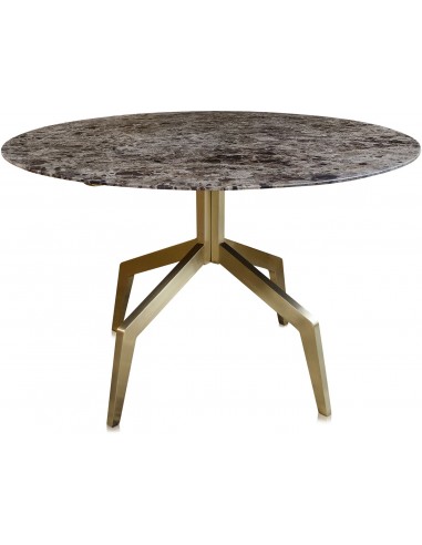 Billede af Razor rundt spisebord i stål og marmor Ø120 cm - Børstet guld/Brun marmor