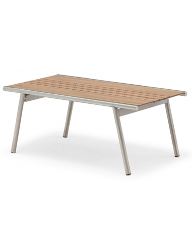Billede af Zoom Lounge havebord i rustfri stål og HPL 90 x 51 cm - Mat rustfri stål/Teak