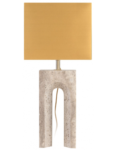 Billede af Reso Bordlampe i travertin og tekstil H65,5 cm 1 x E27 - Grå travertin/Satin guld