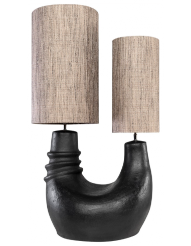 Se Denise Bordlampe i terracotta og tekstil H97 - 101 cm 2 x E27 - Sort/Gråmeleret hos Lepong.dk