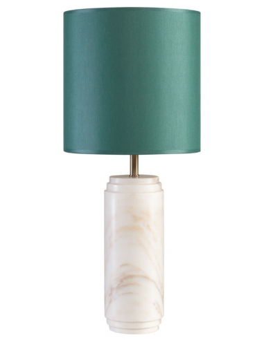 Se Cooper Bordlampe i marmor og satin H58 cm 1 x E27 - Gyldenhvid marmor/Turkis hos Lepong.dk