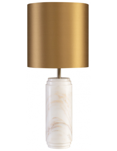 Se Cooper Bordlampe i marmor og satin H58 cm 1 x E27 - Gyldenhvid marmor/Guld hos Lepong.dk