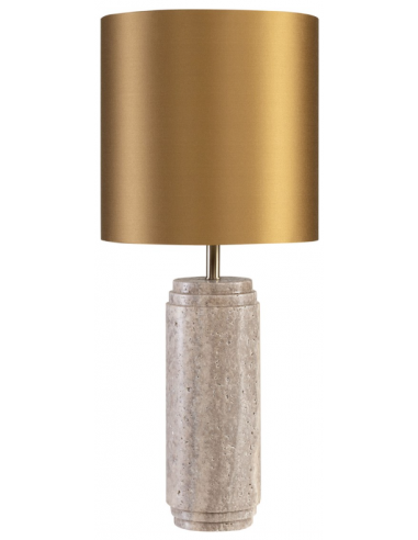 Se Cooper Bordlampe i travertin og satin H58 cm 1 x E27 - Grå travertin/Guld hos Lepong.dk
