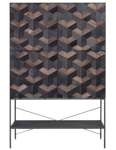 Billede af Illusion Vitrineskab i stål, MDF og egetræsparket H168 cm - Stålgrå/Mørkebrun