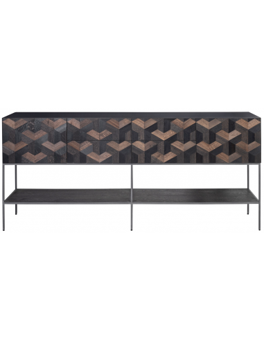 Billede af Illusion Sideboard i stål, MDF og egetræsparket B221 cm - Stålgrå/Mørkebrun