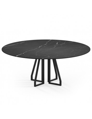 Se Elmir rundt spisebord i stål og keramik Ø160 cm - Sort/Nero Marquina hos Lepong.dk