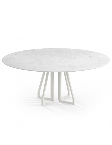 Se Elmir rundt spisebord i stål og keramik Ø120 cm - Månehvid/Carrara hos Lepong.dk