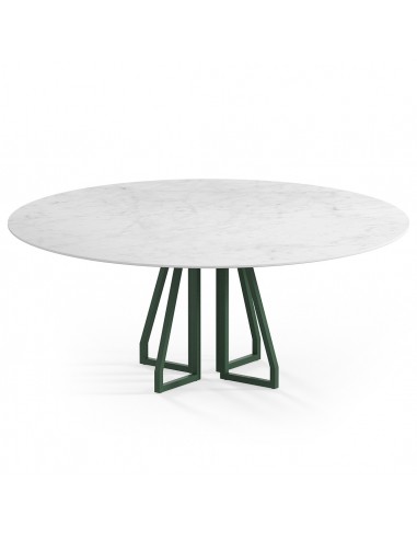 Billede af Elmir rundt spisebord i stål og keramik Ø120 cm - Skovgrøn/Carrara