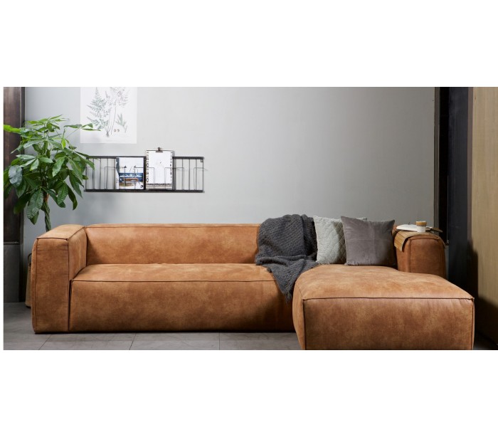 Moderne hjørnesofa i ægte læder 305 x 175 cm cognac Hjørnesofa læder