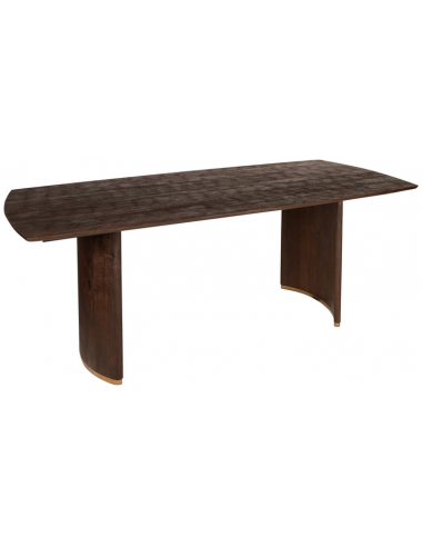 Se Ostara spisebord i metal og mangotræ 200 x 100 cm - Rustik brun/Antik guld hos Lepong.dk