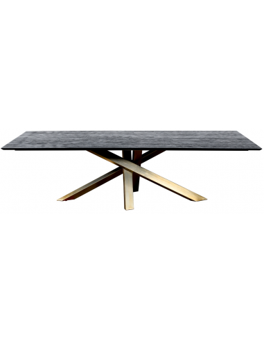 Se Alore spisebord i stål og mangotræ 200 x 100 cm - Antik guld/Rustik sort hos Lepong.dk