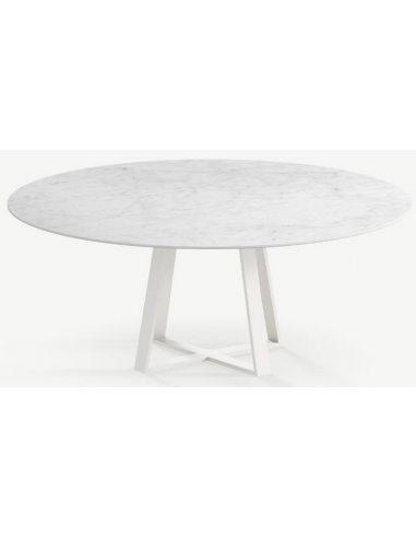 Se Basiel rundt spisebord i stål og keramik Ø120 cm - Månehvid/Carrara hos Lepong.dk