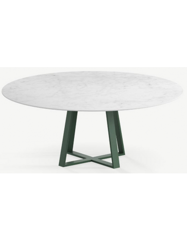 Se Basiel rundt spisebord i stål og keramik Ø120 cm - Skovgrøn/Carrara hos Lepong.dk