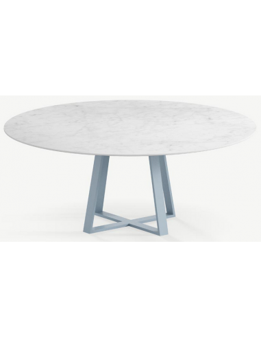 Se Basiel rundt spisebord i stål og keramik Ø120 cm - Gråblå/Carrara hos Lepong.dk