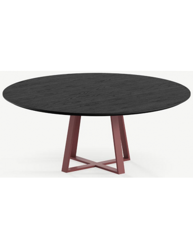Billede af Basiel rundt spisebord i stål og egetræ Ø120 cm - Mat rød/Sort