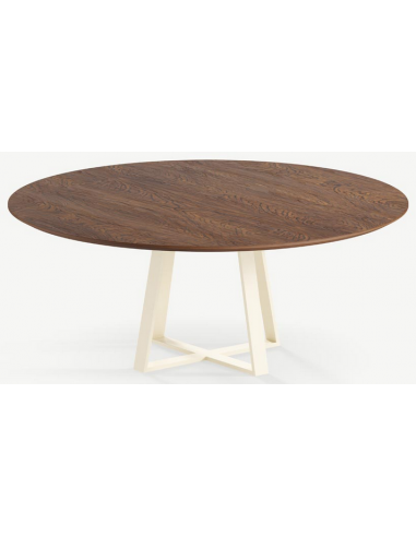 Se Basiel rundt spisebord i stål og egetræ Ø120 cm - Creme/Brun hos Lepong.dk