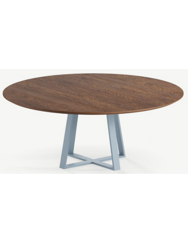 Se Basiel rundt spisebord i stål og egetræ Ø120 cm - Gråblå/Brun hos Lepong.dk