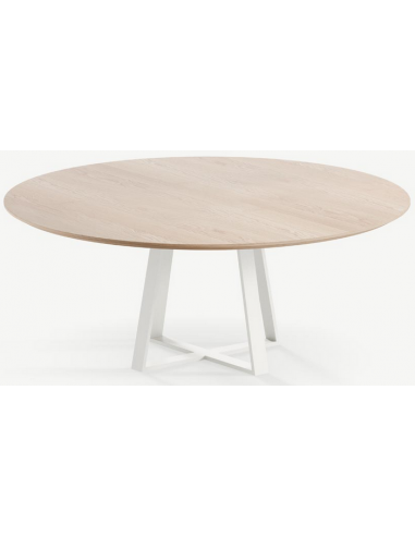 Se Basiel rundt spisebord i stål og egetræ Ø120 cm - Månehvid/Eg hos Lepong.dk