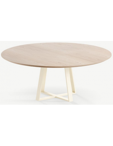 Se Basiel rundt spisebord i stål og egetræ Ø120 cm - Creme/Eg hos Lepong.dk
