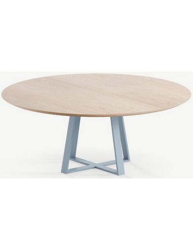 Billede af Basiel rundt spisebord i stål og egetræ Ø120 cm - Gråblå/Eg