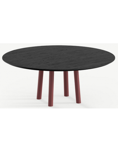 Se Gus rundt spisebord i stål og egetræ Ø120 cm - Mat rød/Sort hos Lepong.dk