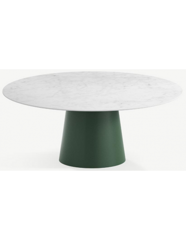 Billede af Elza rundt spisebord i stål og keramik Ø120 cm - Skovgrøn/Carrara