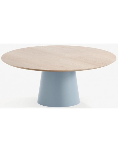Billede af Elza rundt spisebord i stål og egetræ Ø120 cm - Gråblå/Eg