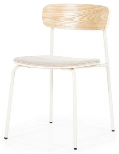 Billede af Skola spisebordsstol i metal og finér H77 cm - Hvid/Natur/Beige