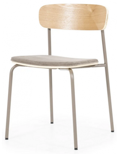 Se Skola spisebordsstol i metal og finér H77 cm - Taupe/Natur hos Lepong.dk