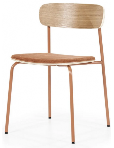 Billede af Skola spisebordsstol i metal og finér H77 cm - Terracotta/Natur
