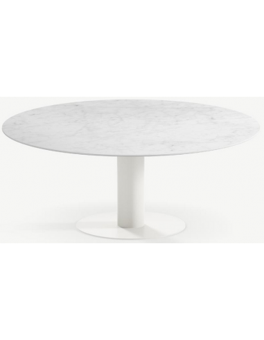 Se Tiele rundt spisebord i stål og keramik Ø120 cm - Månehvid/Carrara hos Lepong.dk