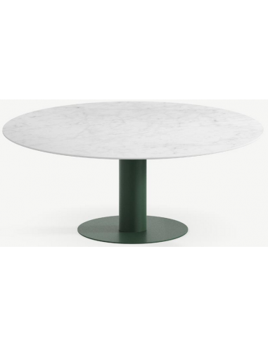 Se Tiele rundt spisebord i stål og keramik Ø150 cm - Skovgrøn/Carrara hos Lepong.dk