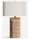 Bordlampe i travertin og polyester H67 cm - Mørk beige/Cremehvid