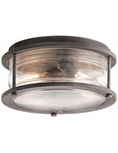 Se Ashland Bay Udendørs loftlampe i stål og glas Ø30,5 cm 2 x E27 - Antik zink/Klar dråbeeffekt hos Lepong.dk