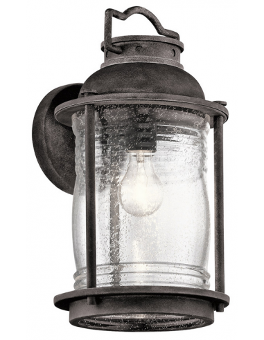 Billede af Ashland Bay Udendørs væglampe i stål og glas H40,4 cm 1 x E27 - Antik zink/Klar dråbeeffekt