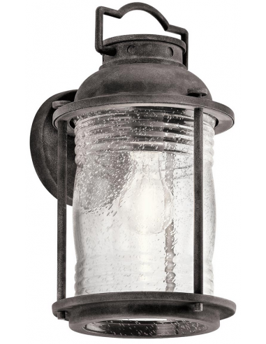 Se Ashland Bay Udendørs væglampe i stål og glas H34,6 cm 1 x E27 - Antik zink/Klar dråbeeffekt hos Lepong.dk