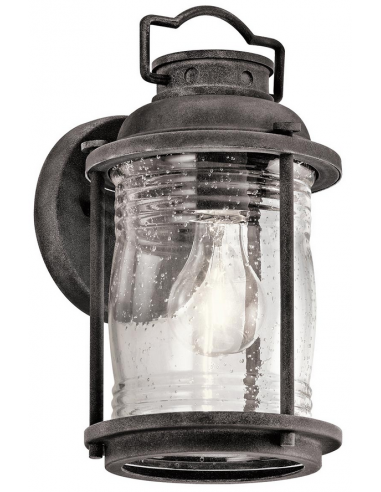 Ashland Bay Udendørs væglampe i stål og glas H27,8 cm 1 x E27 - Antik zink/Klar dråbeeffekt